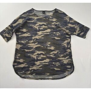 Lildy Camo Print Waffle Knit Top Round Hem‎ Casual T-Shirt XL